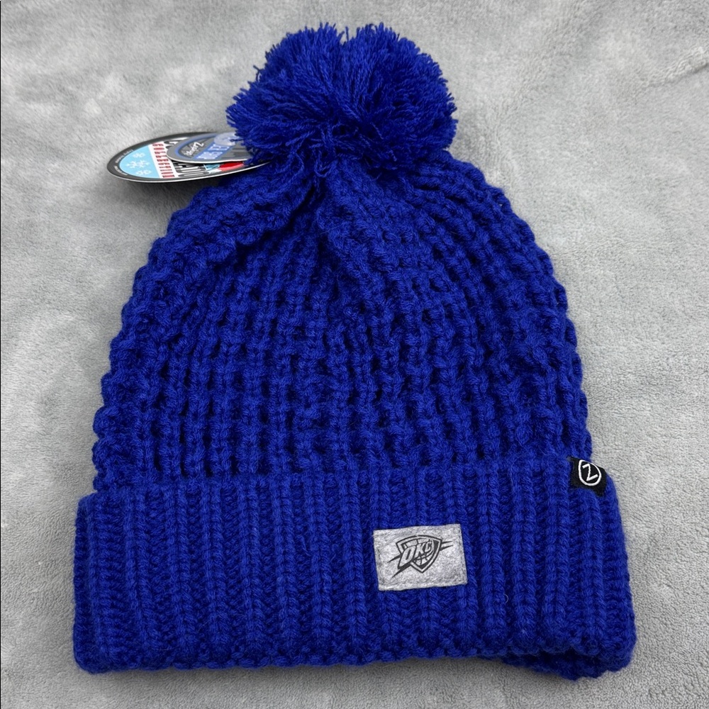 OKC Thunder Zephyr Blue Knit Pom-Pom Beanie